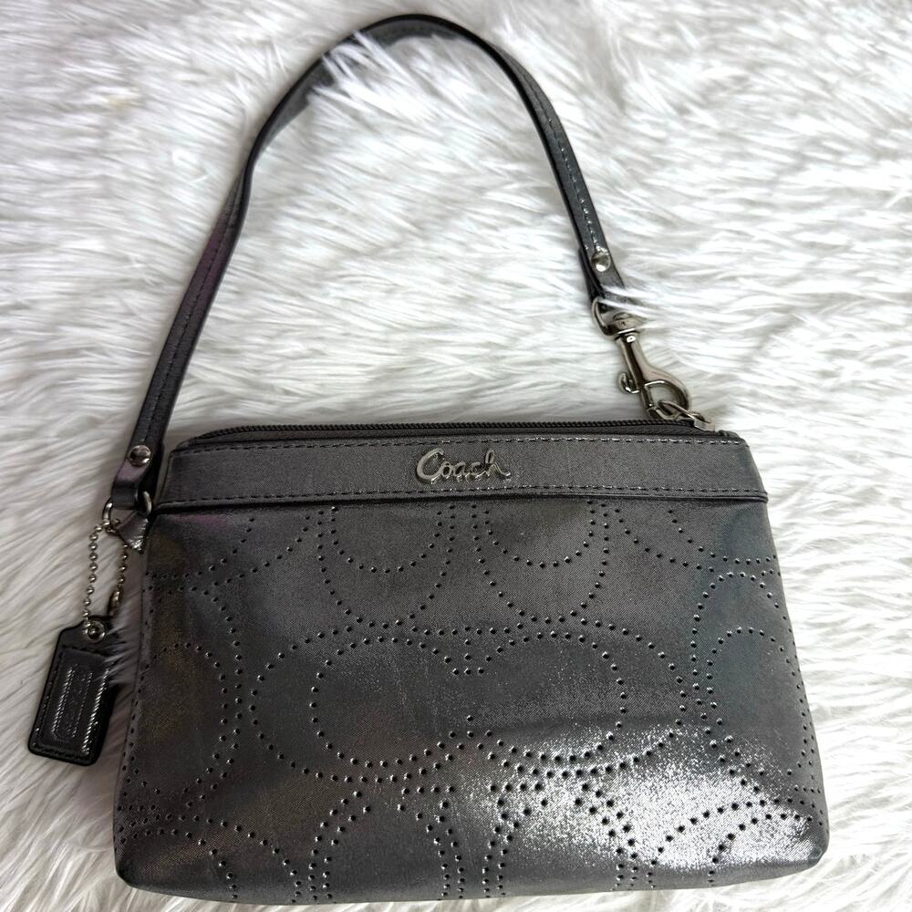 COACH Metallic Silver Signature Wristlet